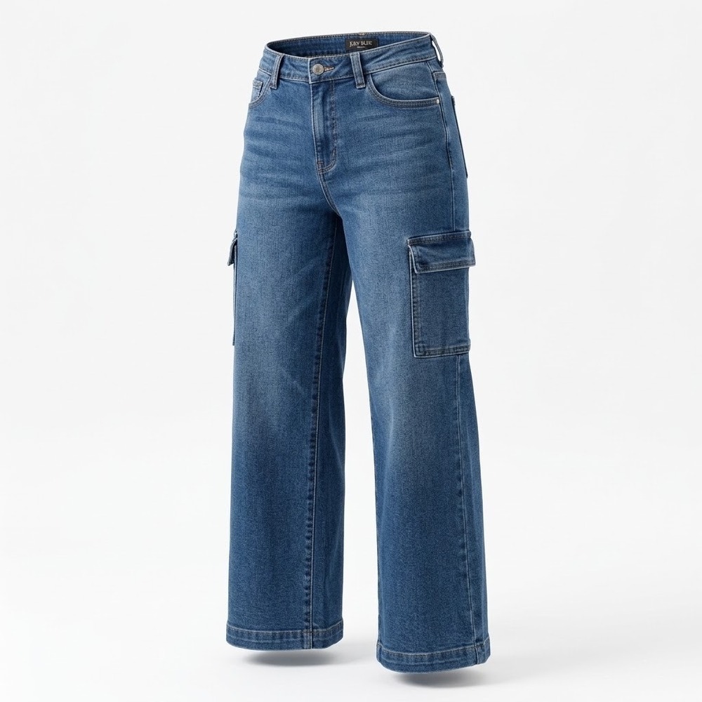 Judy Blue High Rise Cargo Wide Leg Jeans Dark Wash JB88725 DK Size 13/31